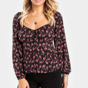 Button Up Floral Blouse with Puff Sleeves, Francesca's